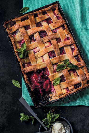 Sour-cream-plum-lattice-pie